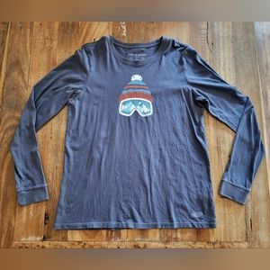 Life Is Good Womens Large Cotton Crusher V-neck Long Sleeve Ski Mask Shirt B3